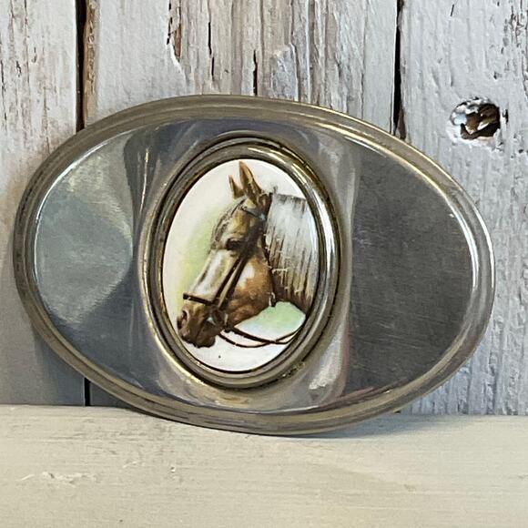 Palamino Horse Belt Buckle Equestrian Mens Vintage Western Style Cowboy Rodeo - Picture 1 of 6